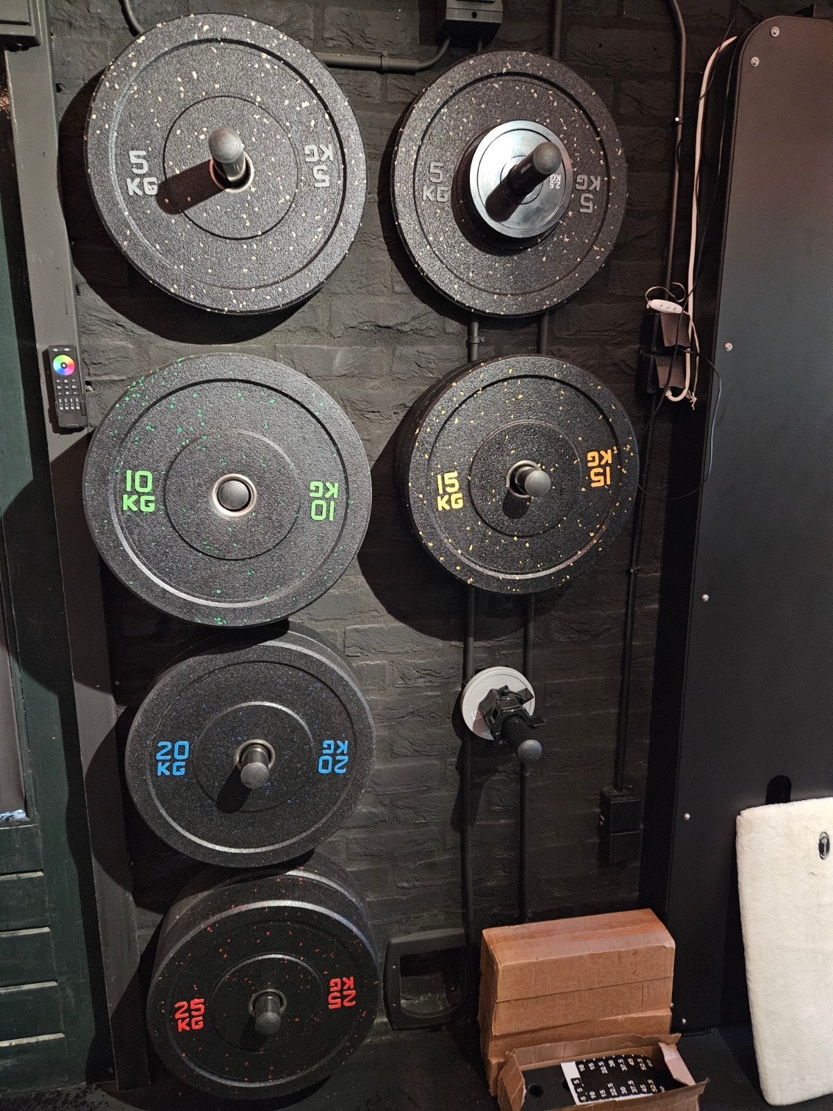Nieuwe 150kg Bumper Plate Set (2x 5, 10, 15, 20, 25kg), Ophalen, Nieuw, Benen, Halterschijven