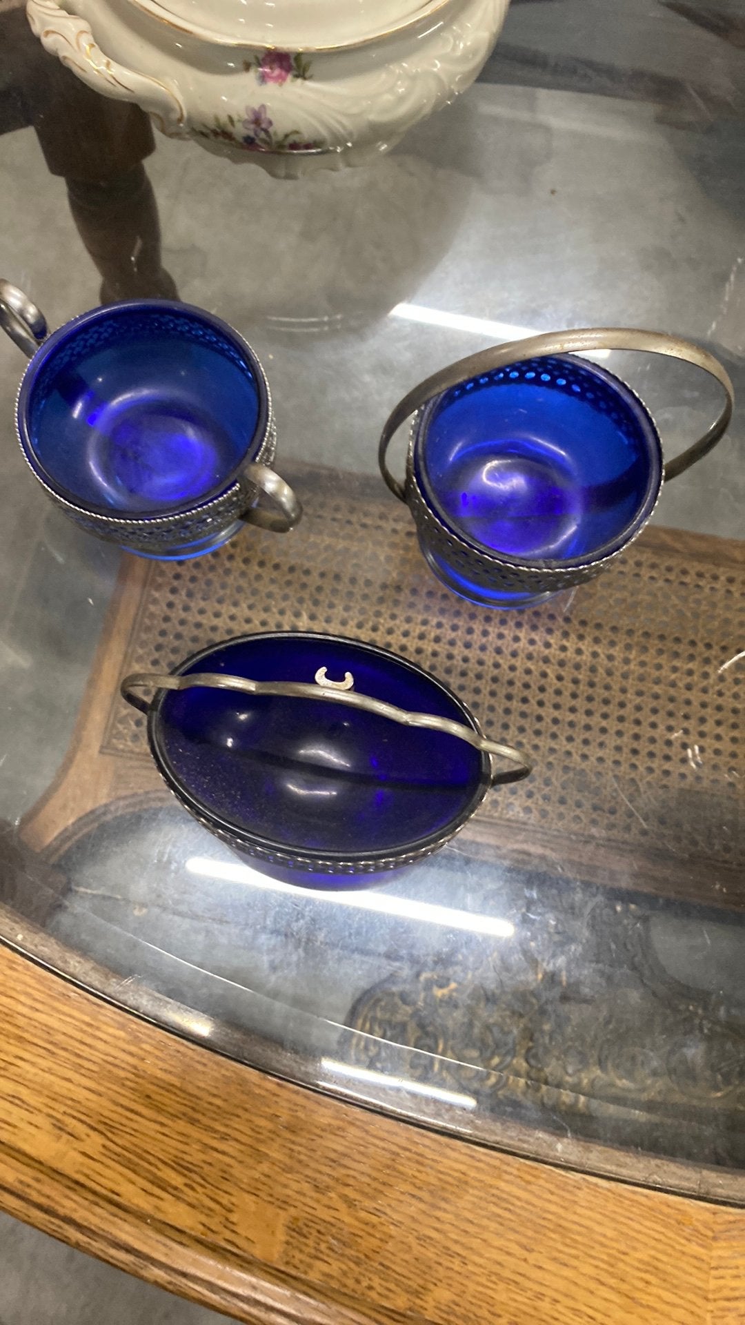 Setje met decoratie, Antiek en Kunst, Antiek | Glas en Kristal, Ophalen of Verzenden