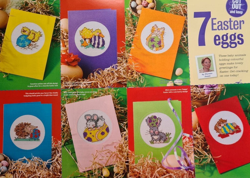 7 Paaskaart borduurpatronen met oa muis,egel,konijn,poes, Ophalen, Nieuw, Handborduren, Patroon