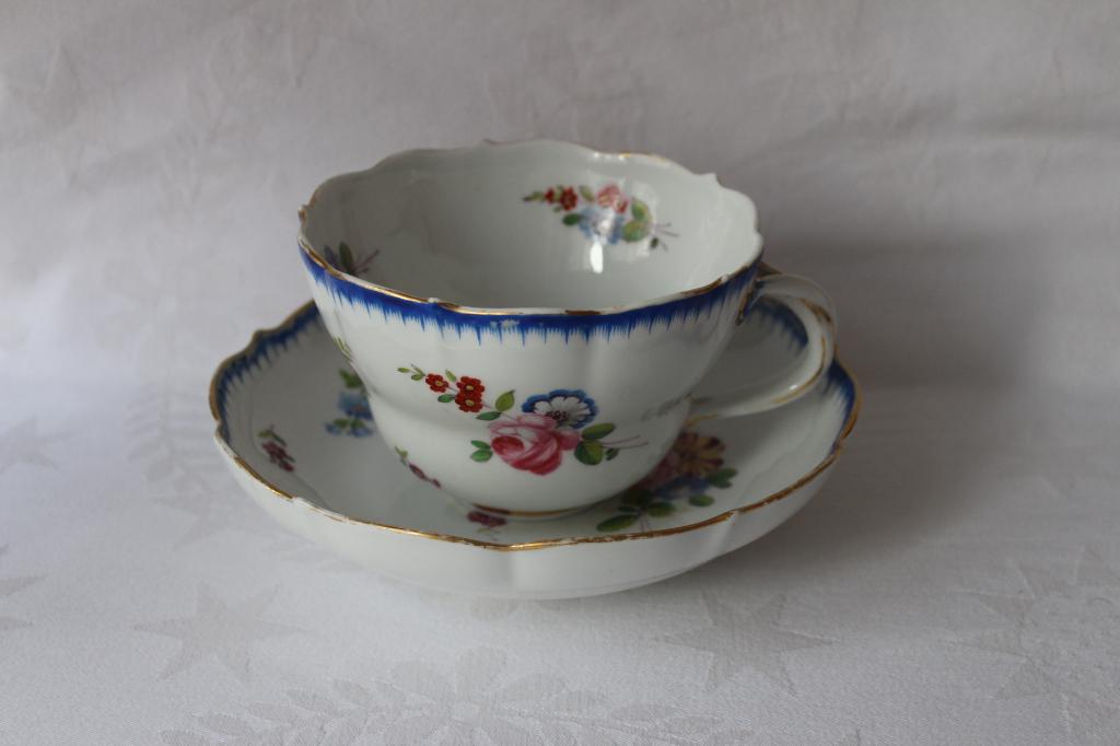 Antiek Meissen grote chocoladekop en schotel 1850-1880, Ophalen of Verzenden
