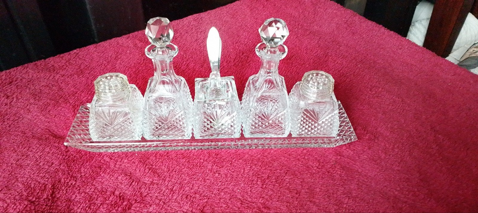 Vintage Kristallen Olieset met Dienblad, Ophalen of Verzenden