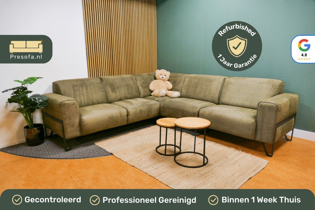 Hoekbank Groen Microvezel [Refurbished], Huis en Inrichting, 250 tot 300 cm, -, Hoekbank, Ophalen of Verzenden