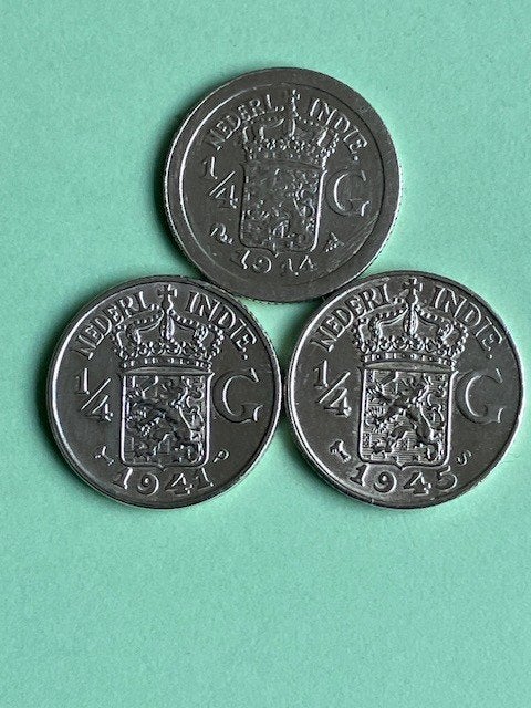 Ned.-Indië zilver munten 1/10 en 1/4 Gulden Zie beschrijving, Postzegels en Munten, Verzenden, Overige landen, Setje, Zilver