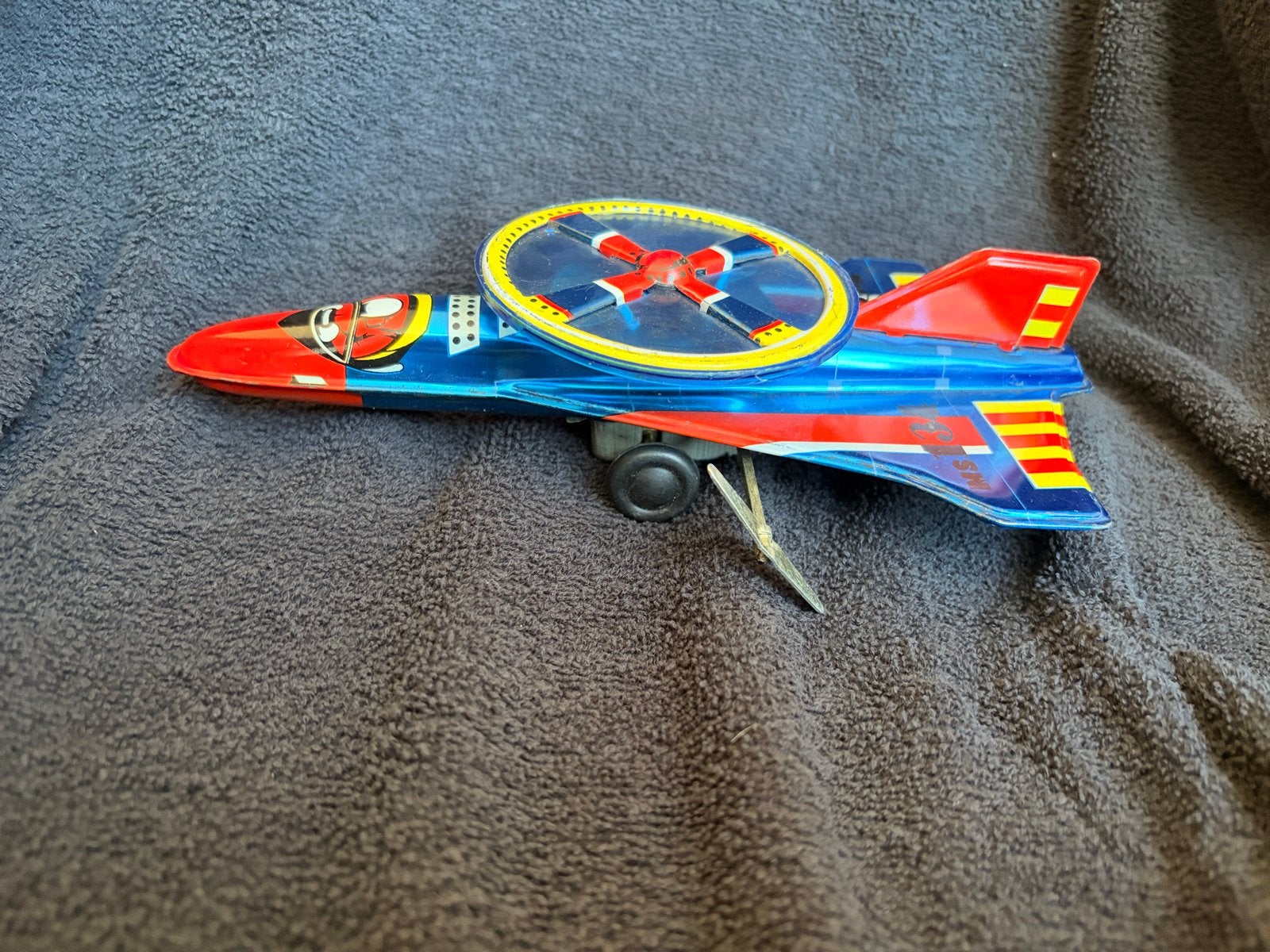 Vintage blikken speelgoedvliegtuig met propeller, Kinderen en Baby's, Ophalen of Verzenden, Gebruikt