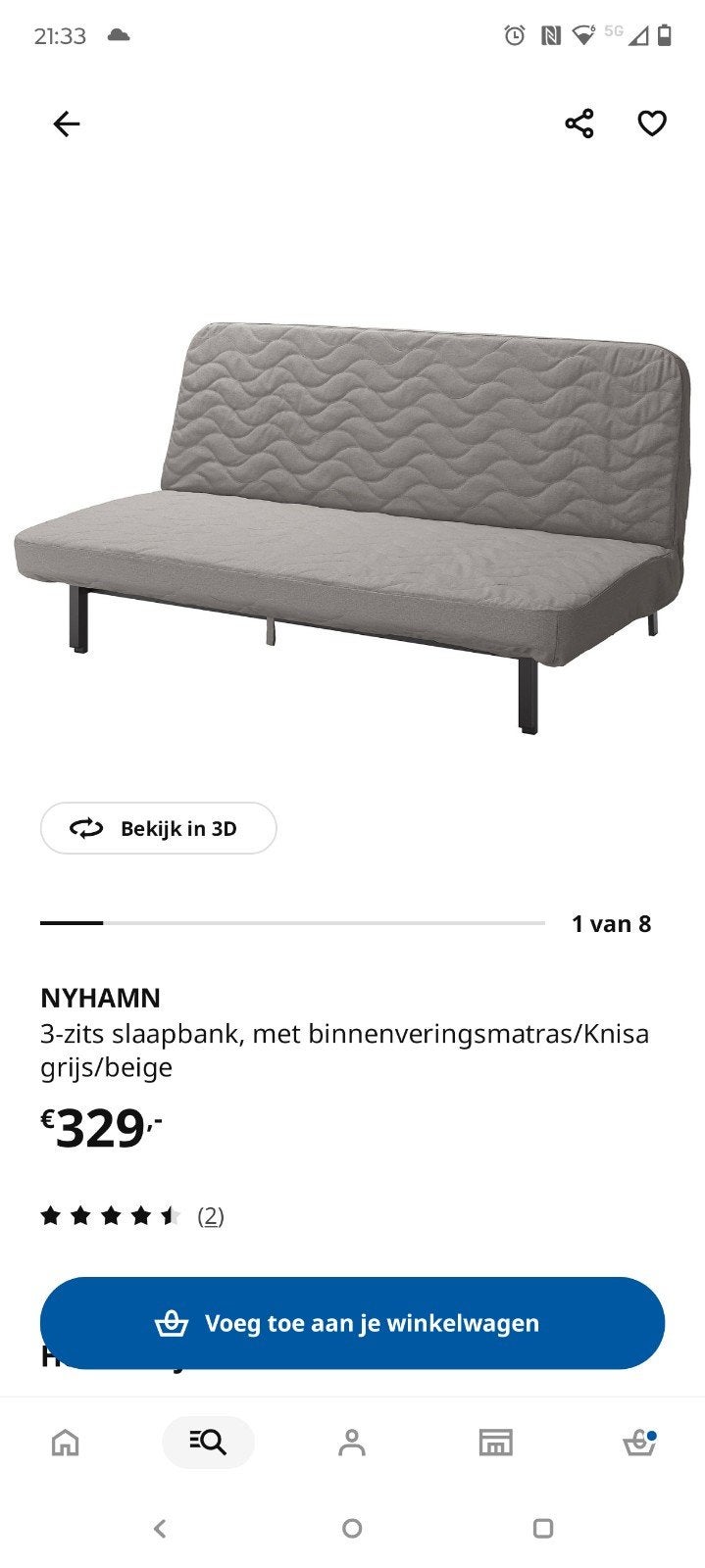 NYHAMN slaapbank met pocketverenmatras - z.g.a.n., Huis en Inrichting, Slaapkamer | Slaapbanken, Ophalen