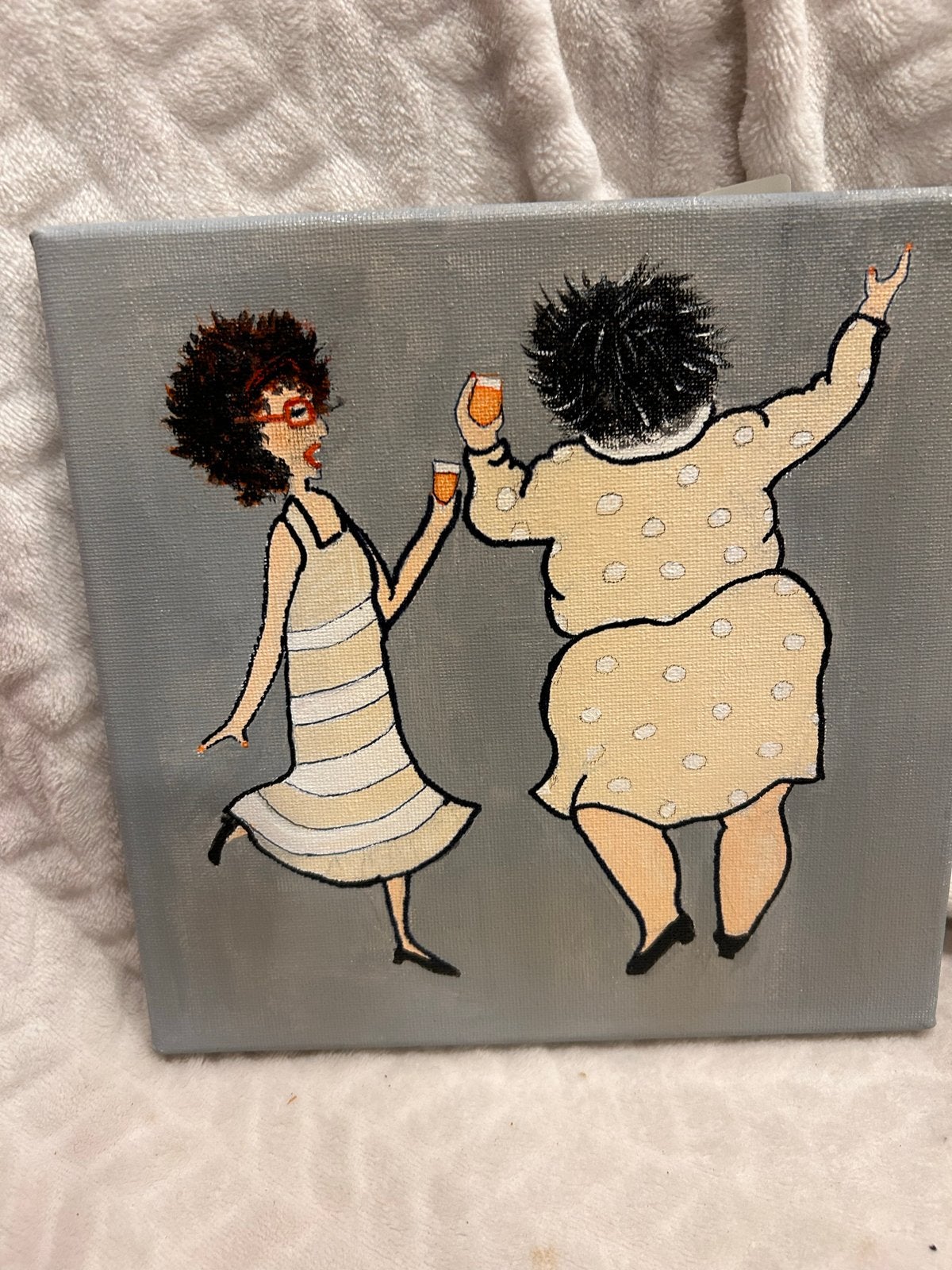 20x20 cm Dikke Dames Look-alike Schilderijtjes, Antiek en Kunst, Handgeschilderd, Ophalen of Verzenden, Textiel, Figuren