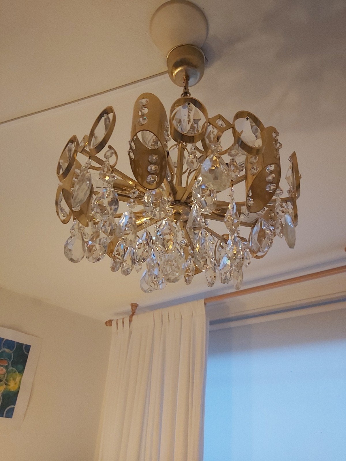 Vintage hollywood regency stijl kristallen kroonluchter, Ophalen of Verzenden, Zo goed als nieuw