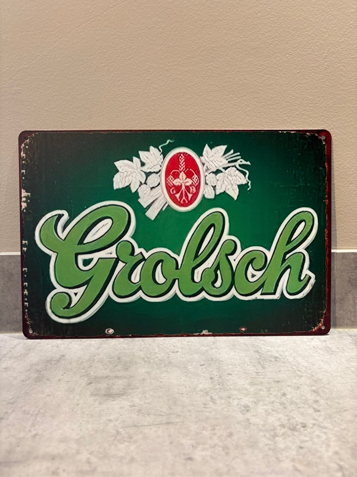 Mancave Bar Café Wanddecoratie metalen bordje Grolsch bier, Verzamelen, Biermerken, Zo goed als nieuw, Reclamebord, Plaat of Schild