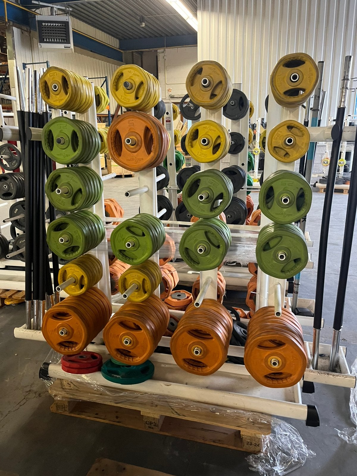 20 x bodypump set stang met gewichten en rek, Ophalen, Gebruikt, All4gym gym80, 20 x bp set
