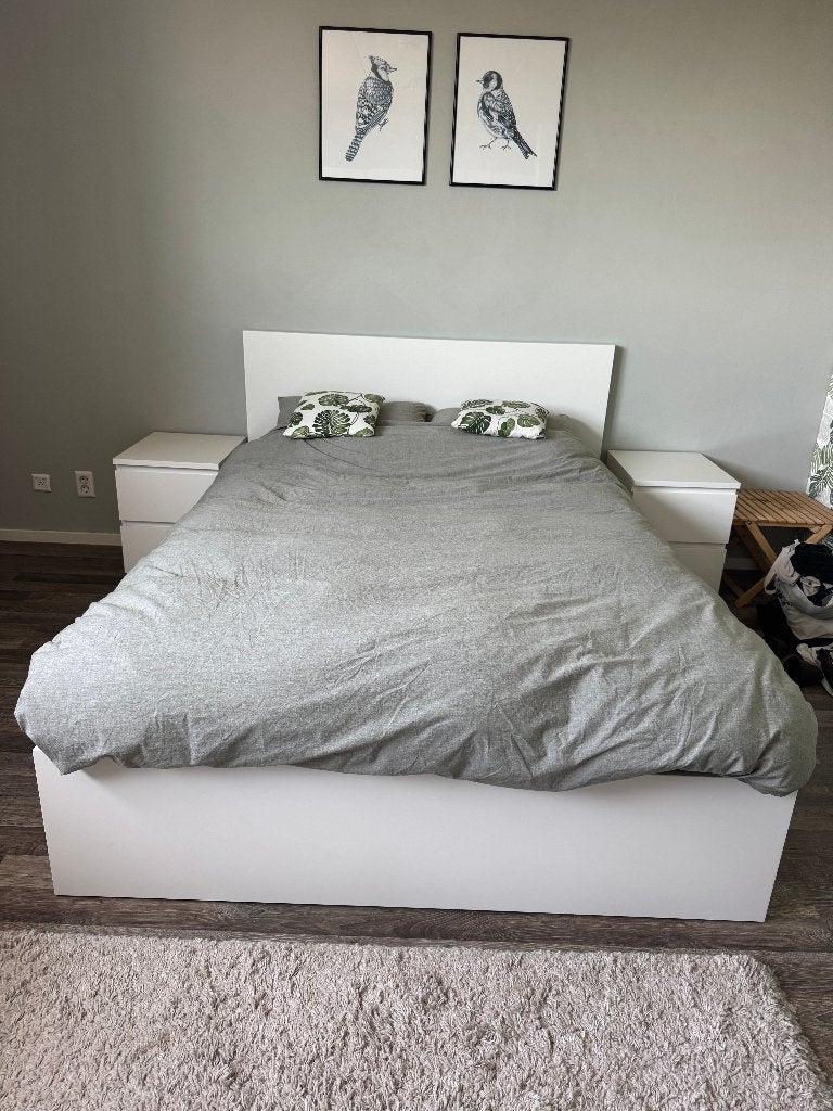 IKEA MALM Bedframe 140x200 Wit + 4 Lades, Ophalen, Gebruikt, Wit, Tweepersoons