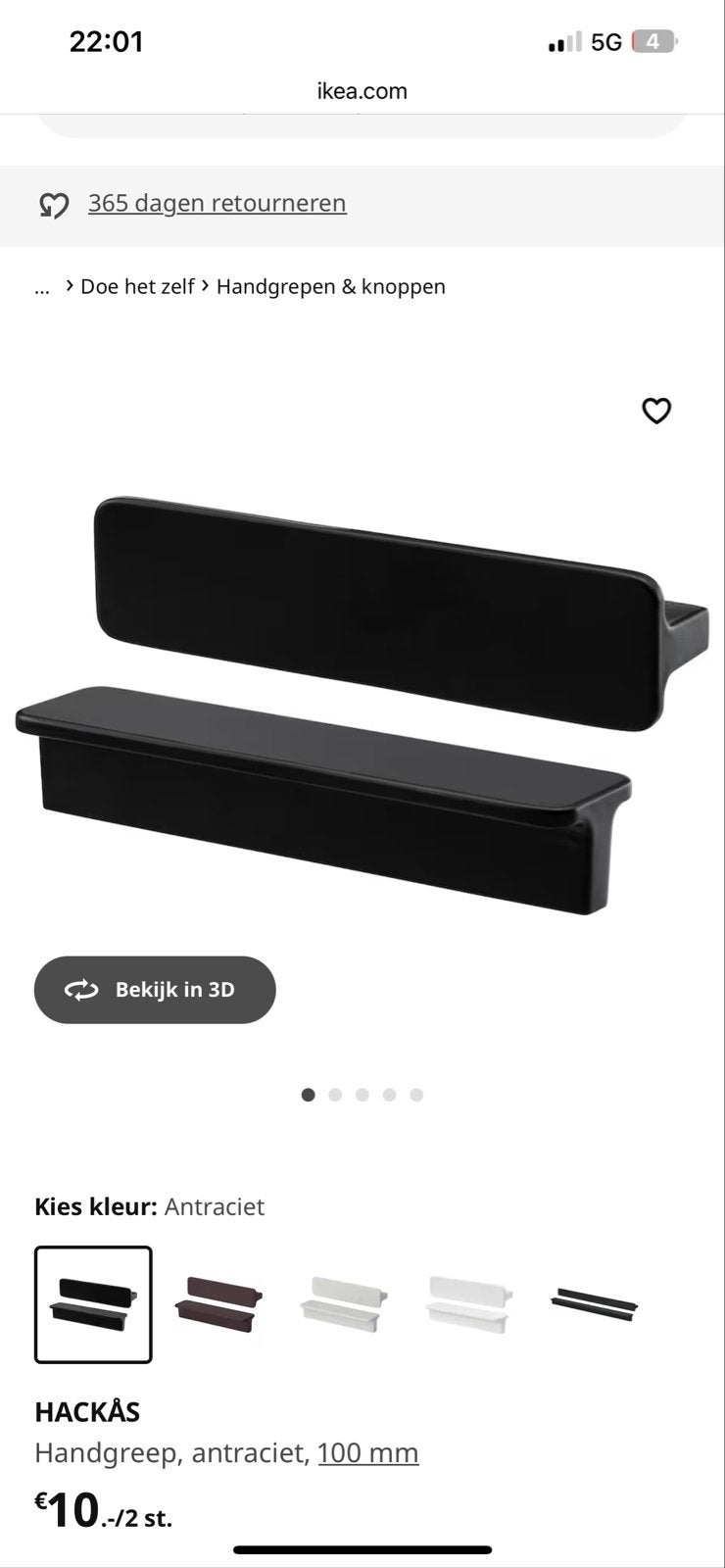 IKEA HACKÅS Handgreep Antraciet 100 mm (2 stuks), Ophalen of Verzenden, Nieuw, 50 tot 100 mm, Overige typen