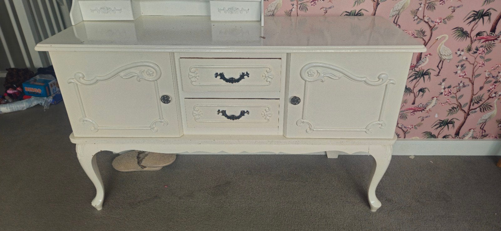 Vintage kastje met kaptafel met spiegel - Crème wit, Ophalen, Gebruikt, 100 tot 150 cm, 100 tot 150 cm