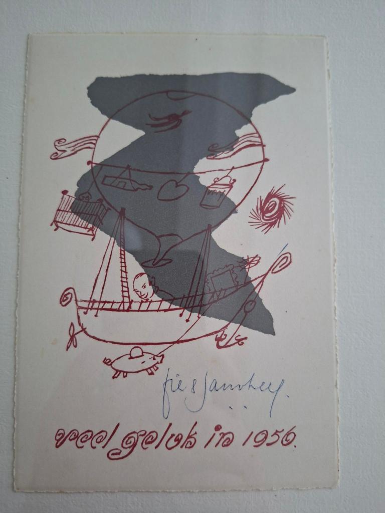 Originele lithografische nieuwjaarskaart Jan van Heel (1956), Antiek en Kunst, Ophalen of Verzenden