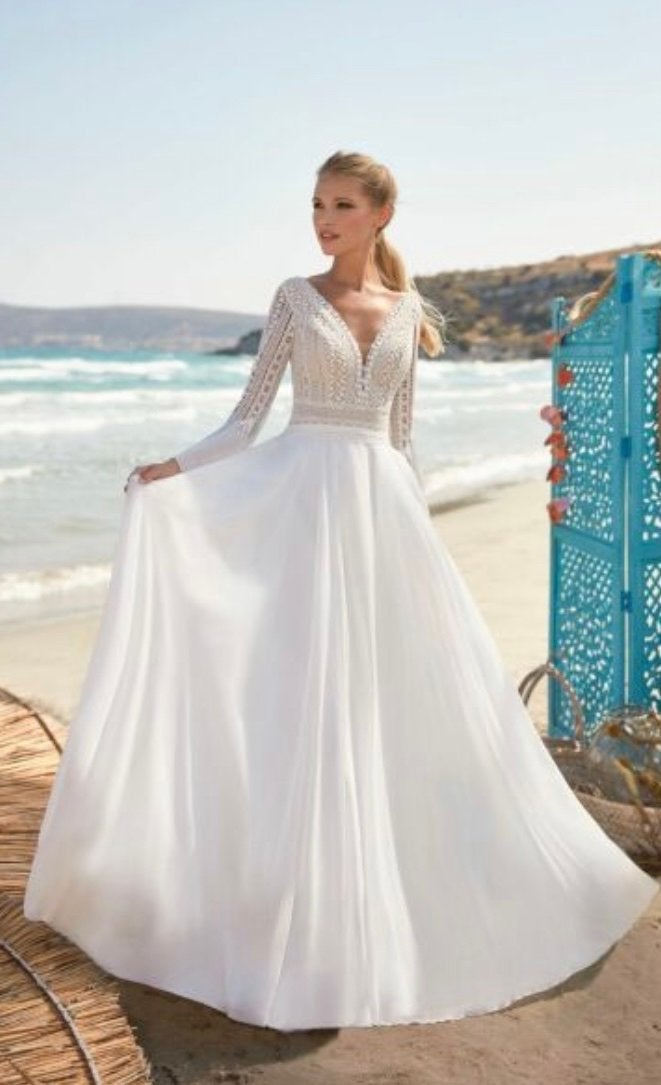 Elegante trouwjurk met lange mouwen, Kleding | Dames, Trouwkleding en Trouwaccessoires, Ophalen, Nieuw, Wit, Trouwjurk