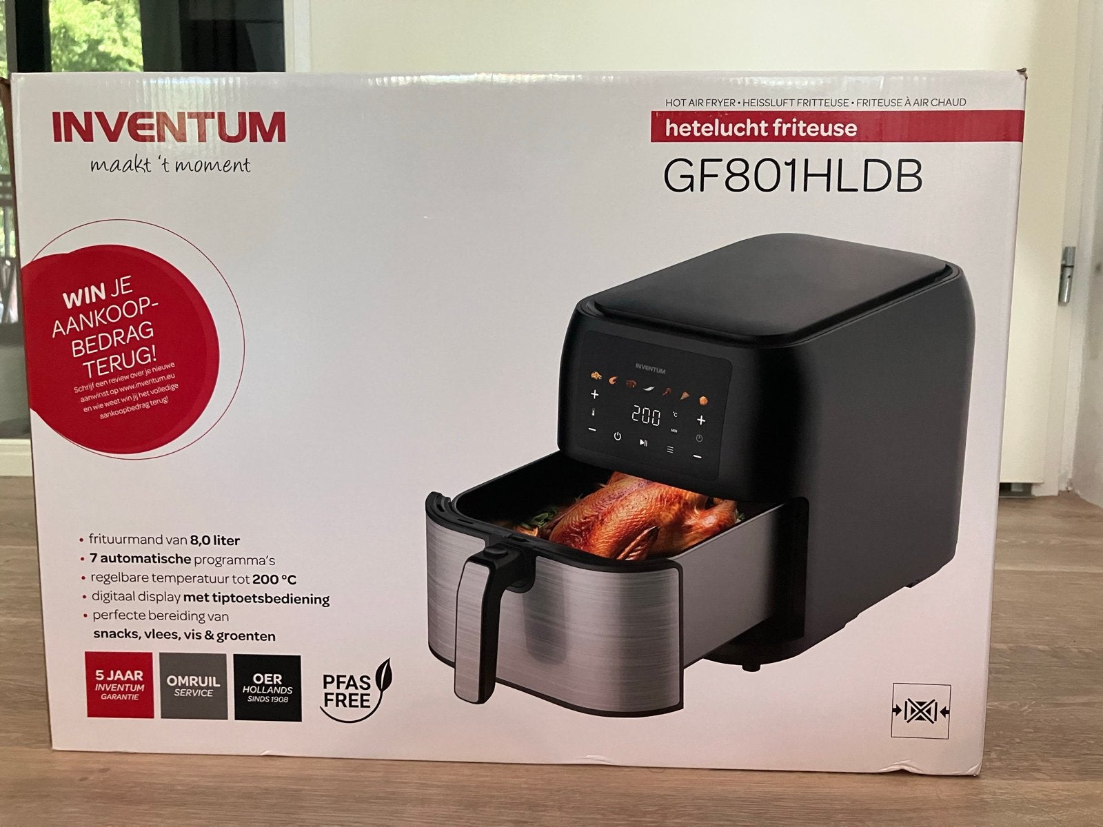 Volledig nieuwe Inventum GF801HLDB Airfryer 8L Zwart, Witgoed en Apparatuur, Ophalen, Nieuw, Airfryer XXL, 1500 gram of meer