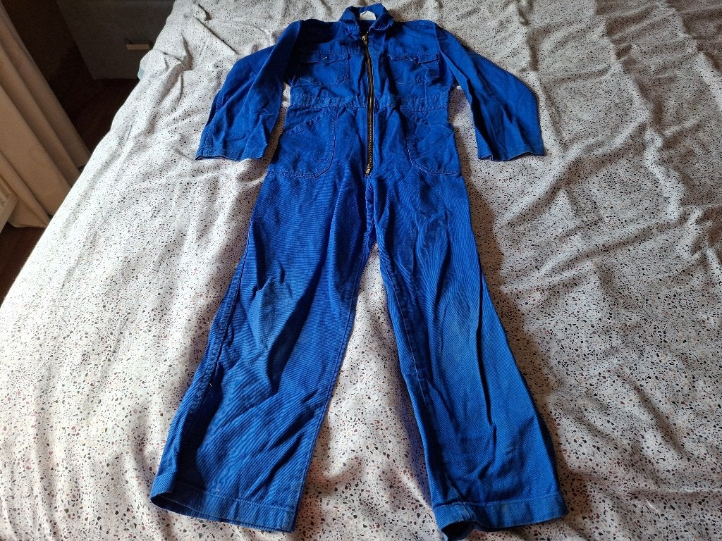 Blauwe overall maat 140, Tuin en Terras, Gebruikt, Kinderen, Overall, Ophalen of Verzenden