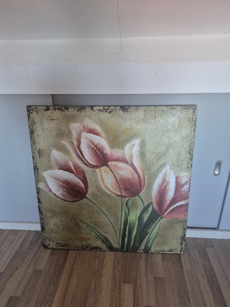 Schilderij met tulpen - Gebruikt, Ophalen, Gebruikt, Schilderij, 100 tot 125 cm
