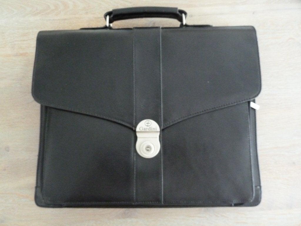LEREN HEREN AKTE TAS MET VEEL VAKKEN vintage, Ophalen of Verzenden, Gebruikt, Heren