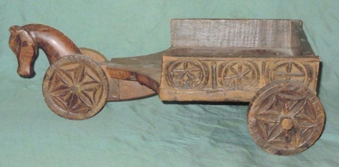 Oud speelgoed paard en wagen Volkskunst India, Ophalen of Verzenden