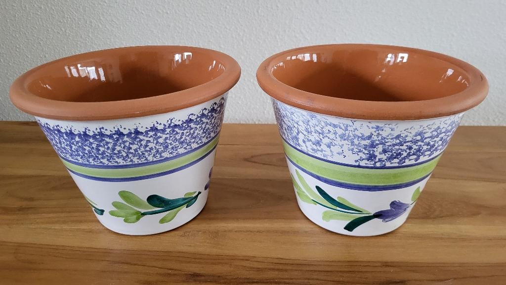 Set v 2 geglazuurde terracotta bloempotten, Ophalen, Gebruikt