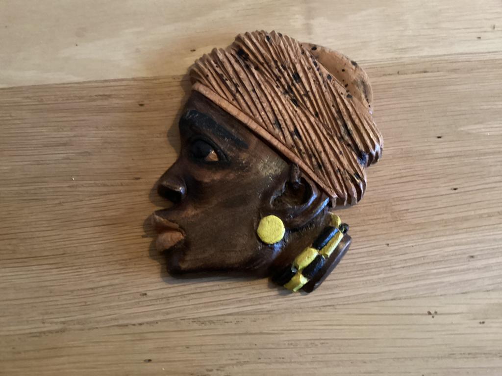 Houten wanddecoratie Afrikaanse vrouw, Minder dan 20 cm, Ophalen of Verzenden, Handgemaakt, Wanddecoratie