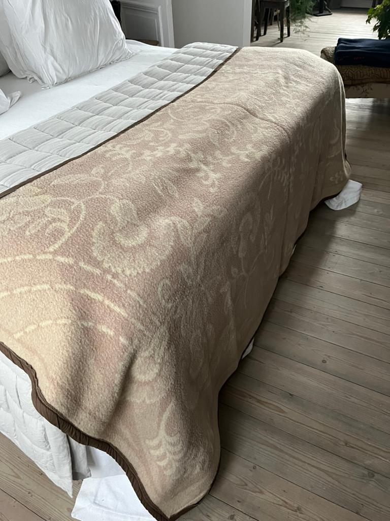 VINTAGE RETRO DEKEN BEIGE PATROON BED, Ophalen of Verzenden, Eenpersoons, Beige, Deken of Dekbed