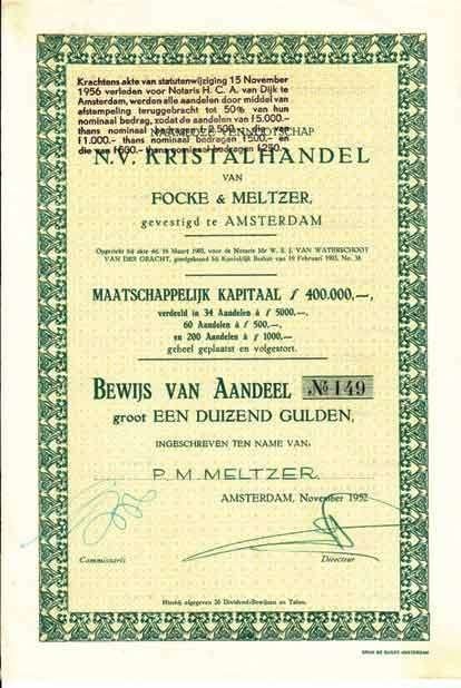 Focke en Meltzer, Postzegels en Munten, Aandelen en Waardepapieren, Ophalen of Verzenden, 1950 tot 1970, Aandeel