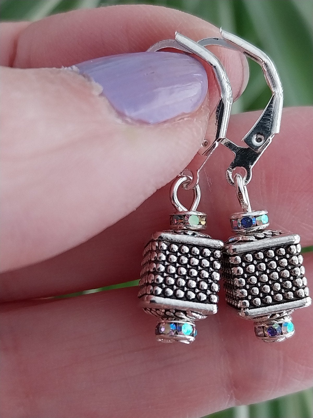 Oorbellen kubus en strass, verzilverde oorhaakjes #946, Sieraden, Tassen en Uiterlijk, Oorbellen, Hangers, Verzenden, Zo goed als nieuw