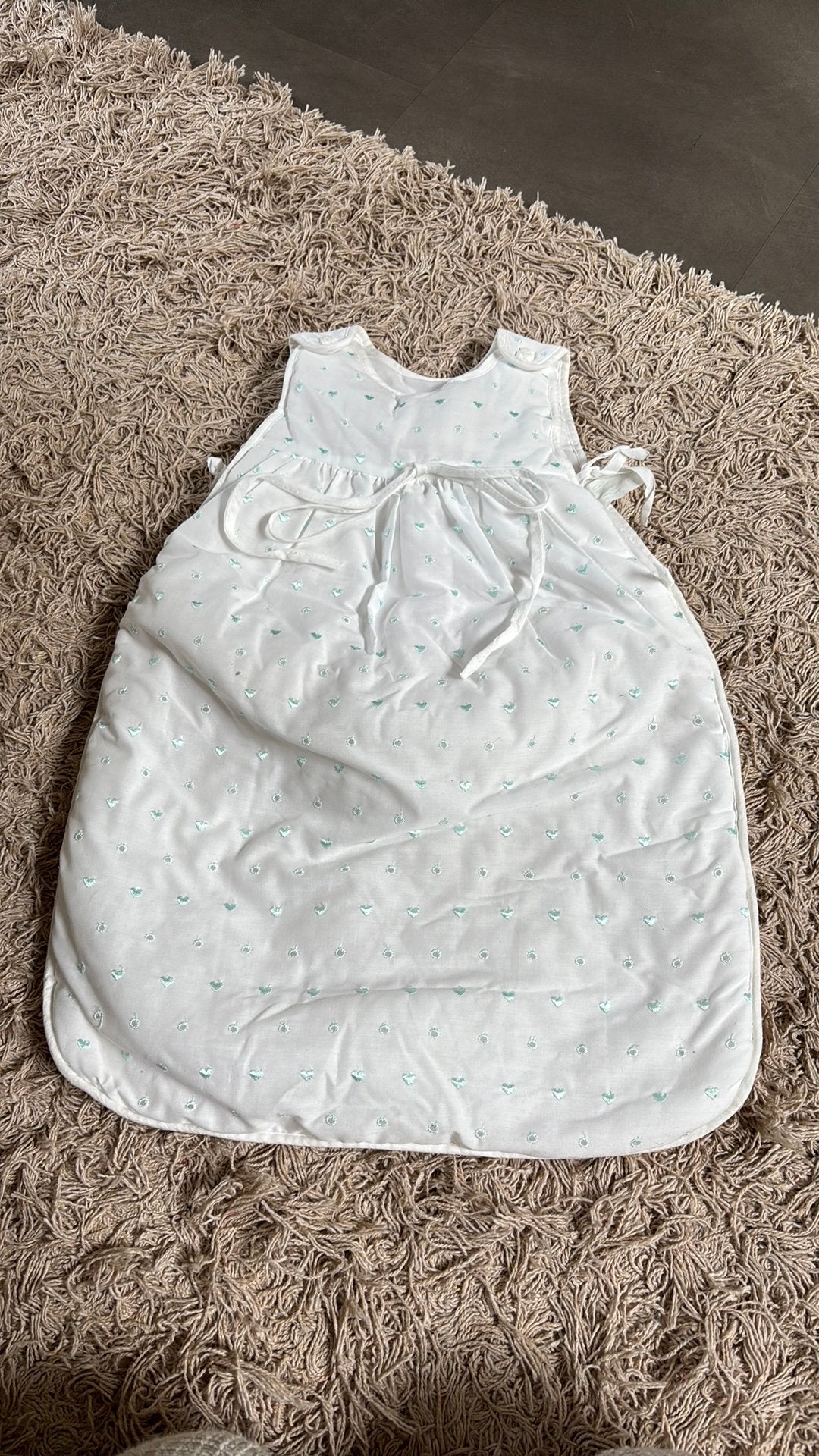 Vintage COOLS/petito newborn slaapzakje – wit met mintgroen, ., Ophalen of Verzenden, Zo goed als nieuw, .