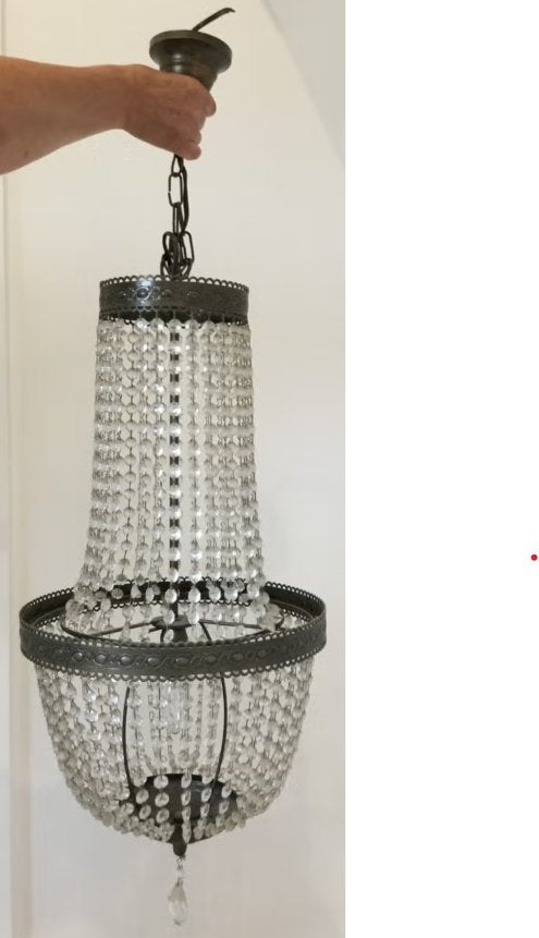 >|>|> Vintage Kristallen Kroonluchter - Hanglamp, Ophalen, E14 (klein), Zo goed als nieuw, Glas