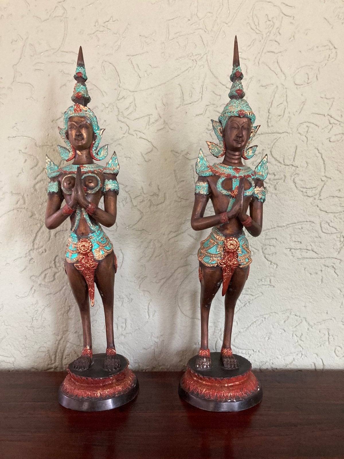 Unieke Bronzen/Messing Thaise Kinnari & Kinnara Beelden, Ophalen of Verzenden, 20 - 50 cm, Beeld, Gepatineerd
