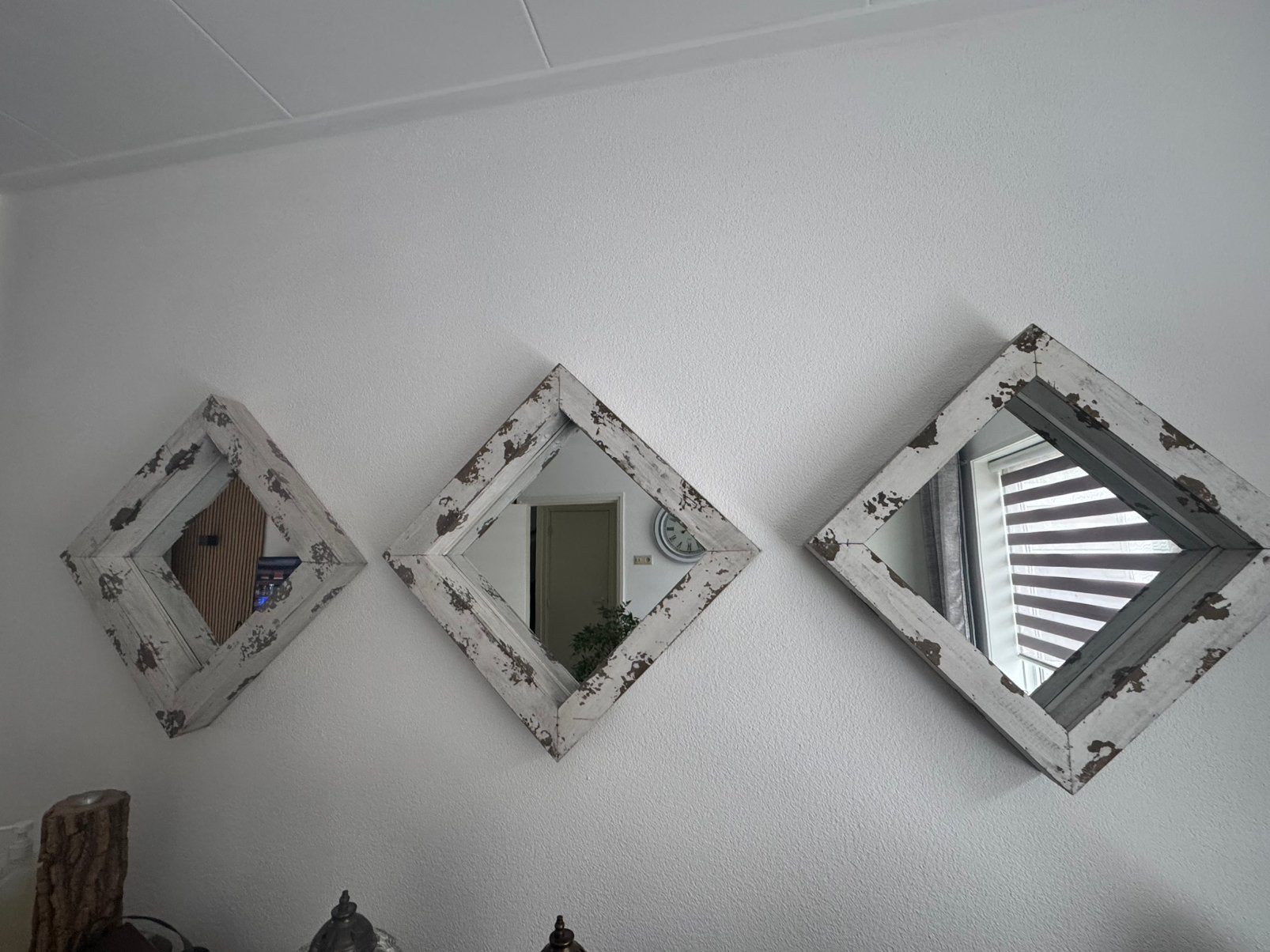 3 Landelijke Spiegel(s) met Robuuste Houten Lijst, Huis en Inrichting, Woonaccessoires | Spiegels, Ophalen, Minder dan 50 cm, Zo goed als nieuw