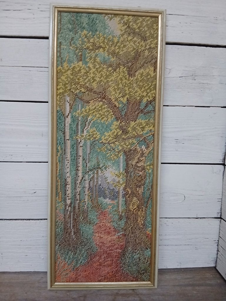 Borduurschilderij Gobelin, ingelijst boslandschap., Minder dan 50 cm, 50 tot 75 cm, Overige typen, Onbekend
