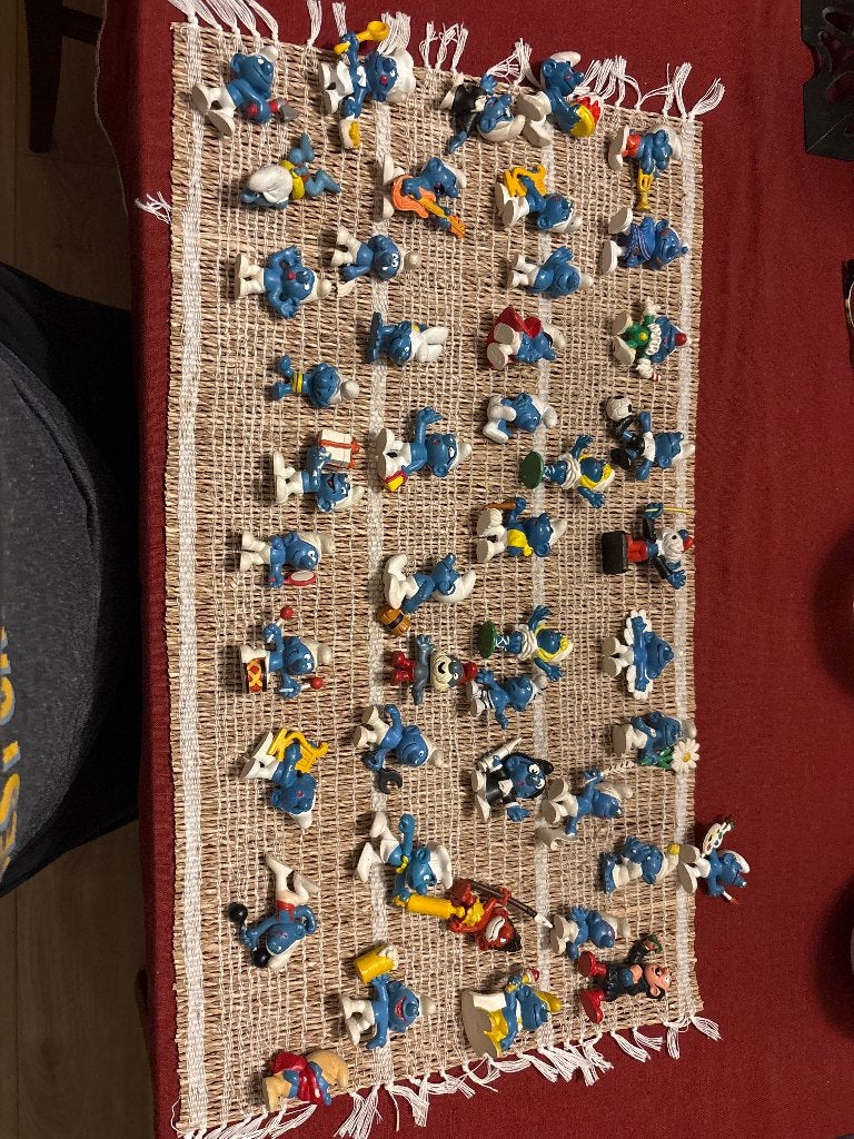 Vintage jaren 70 bully Smurfen met handgekrabde stempel, Verzamelen, Ophalen of Verzenden, Gebruikt, Verschillende Smurfen, Poppetje, Figuurtje of Knuffel