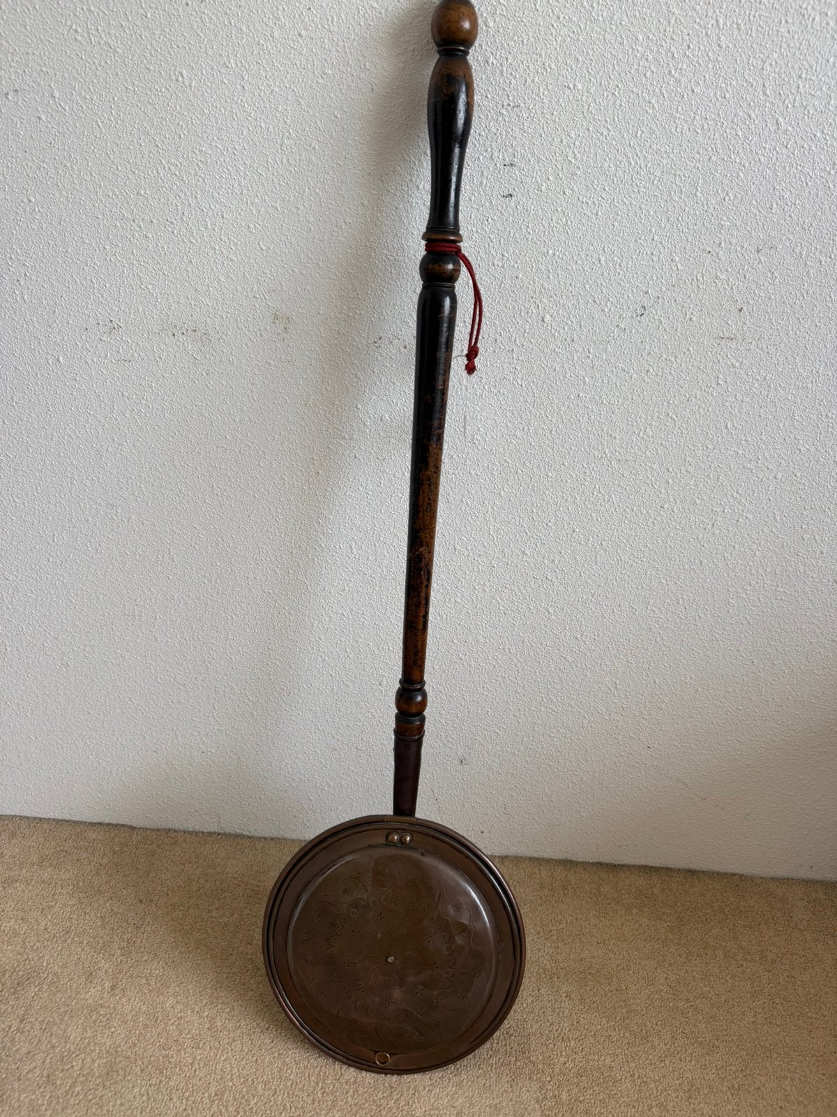 Antieke koperen beddenpan / warmwaterpan met houten steel, Ophalen, Koper