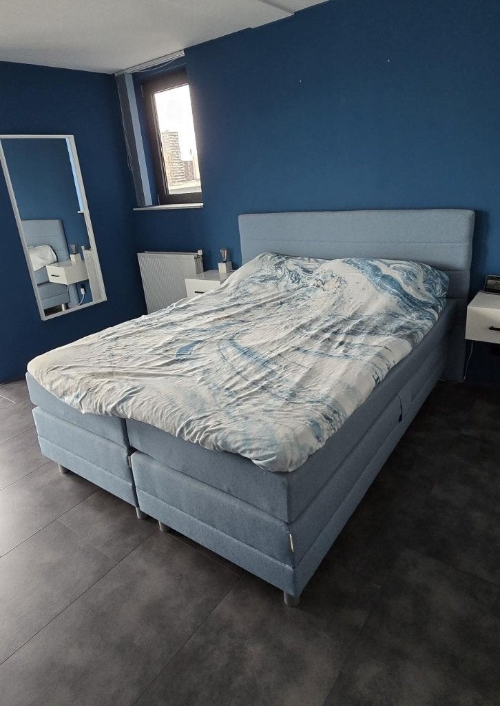 Boxspring elektrisch (160x200), Ophalen, Blauw, Tweepersoons, Zo goed als nieuw