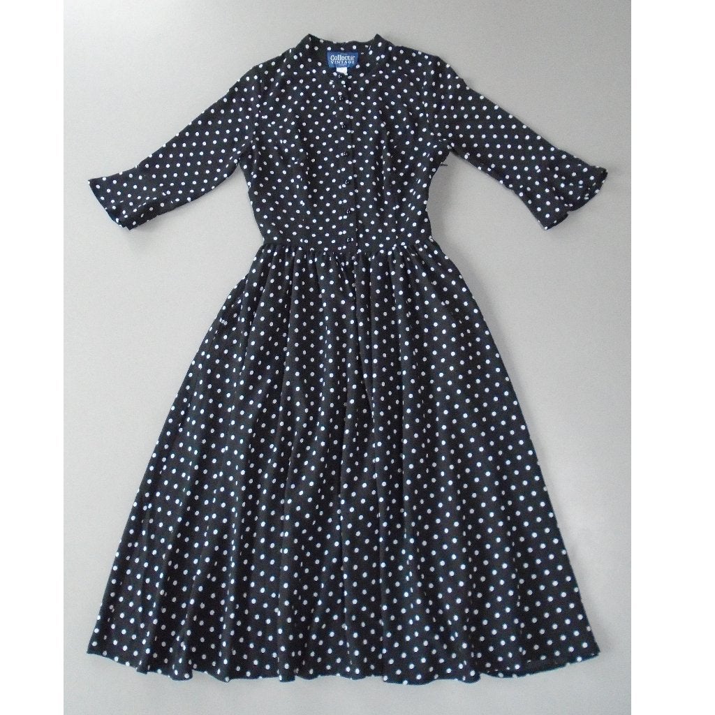 Collectif jurk XS/UK8/34 polkadot 3/4 mouw, Kleding | Dames, Jurken, Collectif, Verzenden, Zwart, Zo goed als nieuw