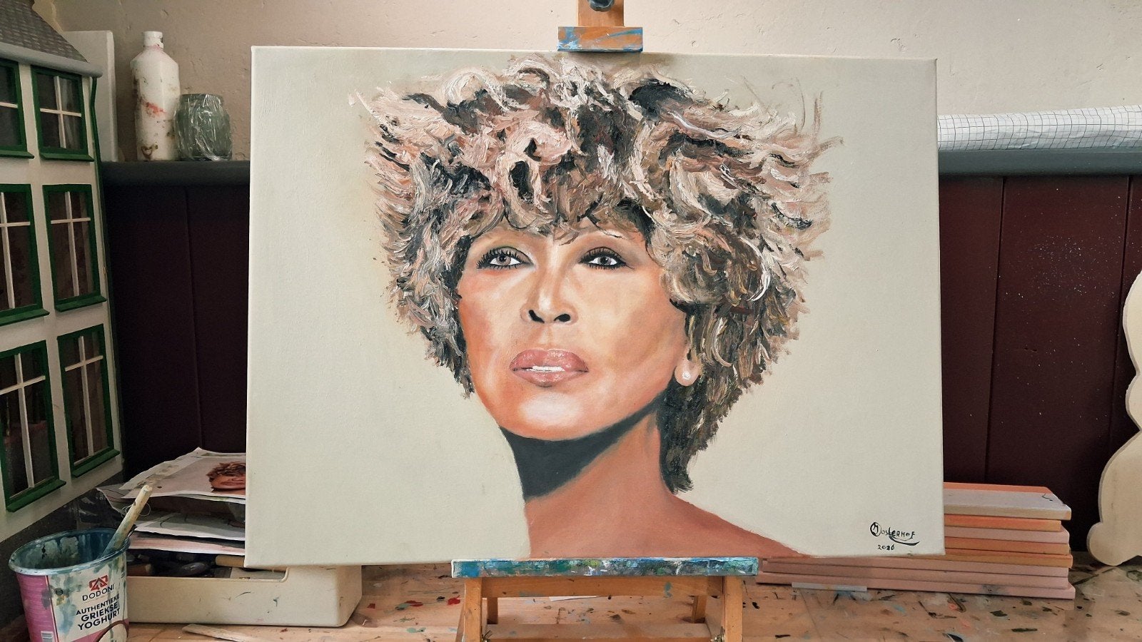 Levendig Portret van Tina Turner - Olieverf op Canvas, Antiek en Kunst, Gesigneerd, Ophalen of Verzenden, Olieverf, Portret