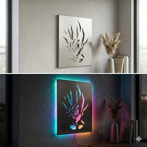 Goku Super Saiyan Wanddecoratie met LED Verlichting, Ophalen, Metaal, Wandsculptuur, Meerkleurig