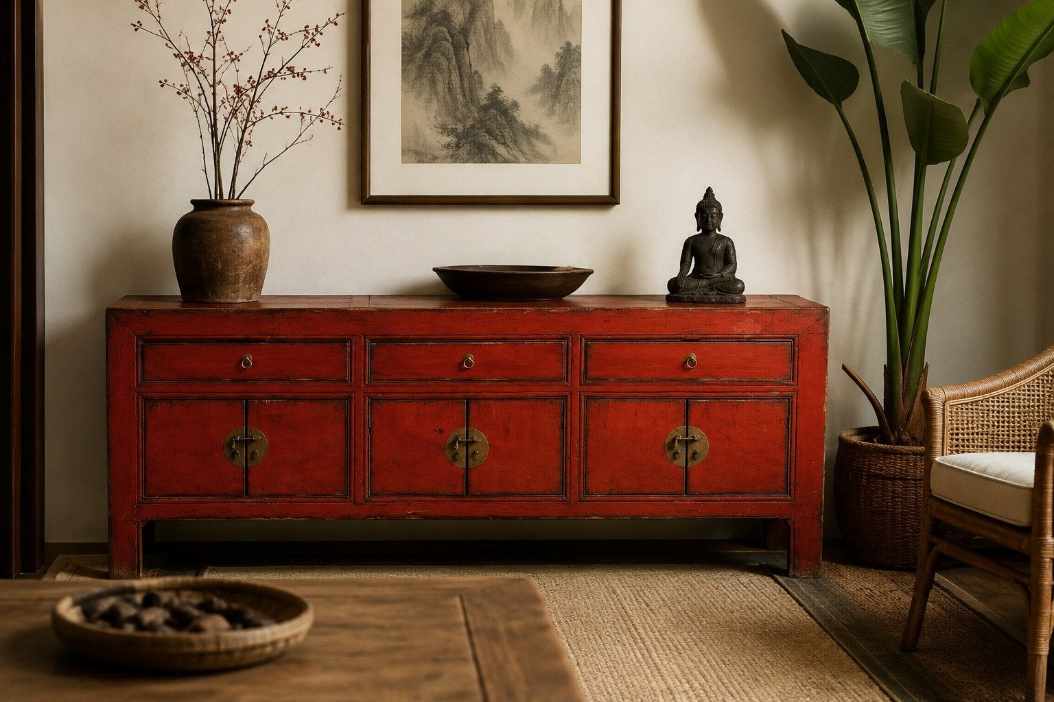 antieke chinese dressoir oosters rood, Huis en Inrichting, Kasten | Dressoirs, Ophalen of Verzenden, Gebruikt, 50 tot 75 cm
