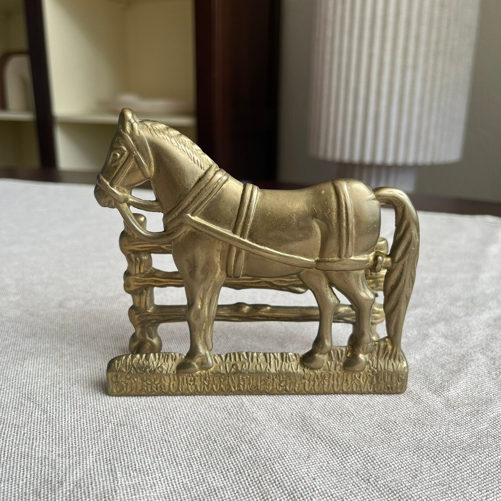 Vintage messing paard met hekwerk brievenhouder, Ophalen of Verzenden