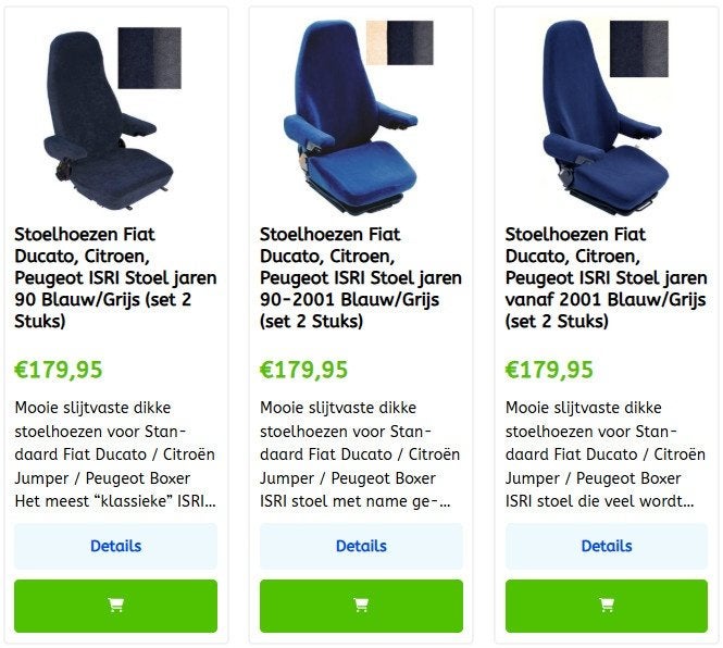 Stoelhoezen Fiat Ducato Camper Slijtvast Diverse Modellen, Caravans en Kamperen, Ophalen of Verzenden, Nieuw