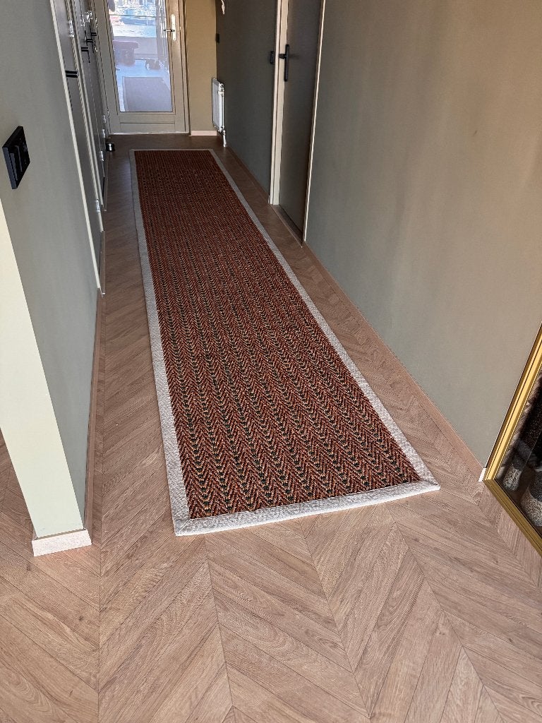Kokos loper op maat 500 x 90 cm – visgraat roest/terracotta, Gebruikt, 200 cm of meer, Bruin, Rechthoekig