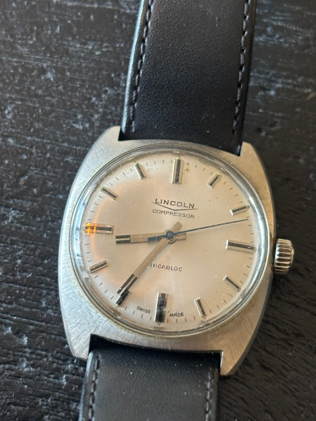 Vintage Lincoln Compressor incabloc swiss made horloge, Overige merken, Lincoln compressor, Staal, .