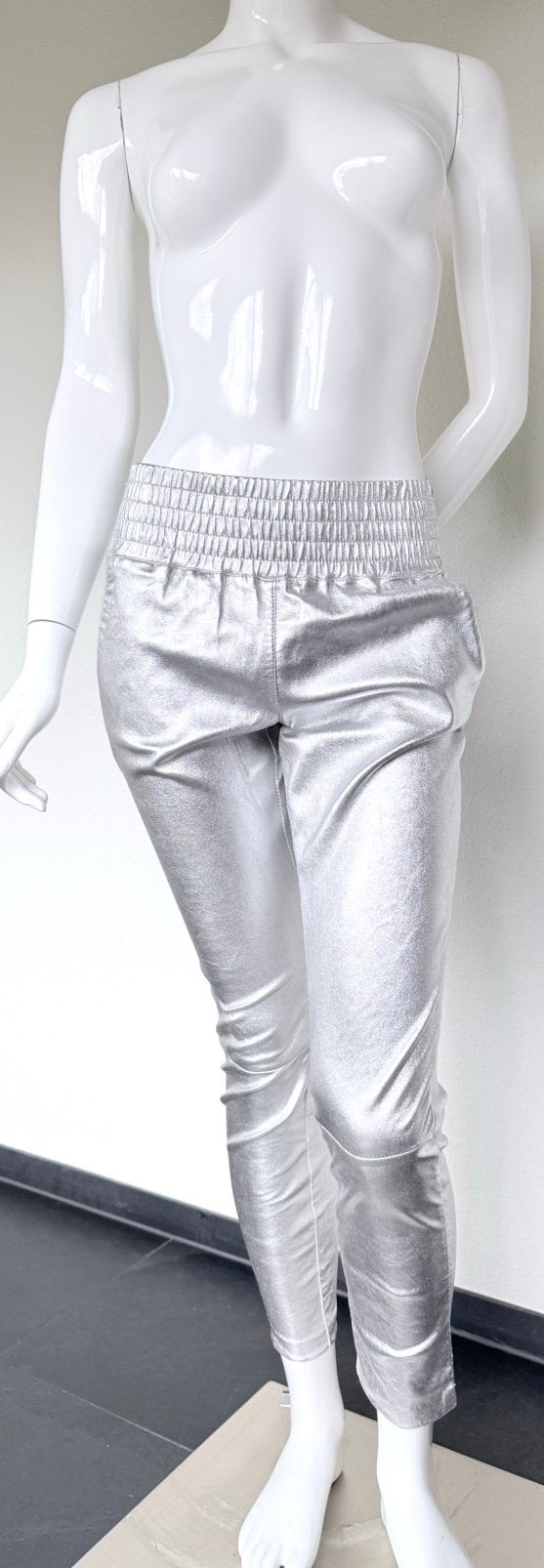 IBANA LEREN BROEK, ZILVER, MAAT S (NEW €499,95) NIEUW🩶🩶🩶, Overige kleuren, Nieuw, Ophalen of Verzenden, Maat 36 (S)