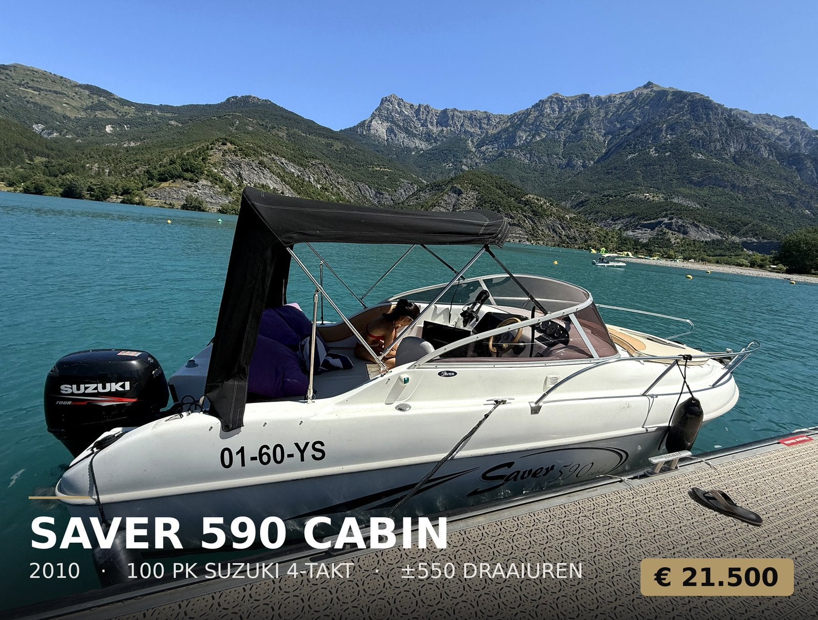 Saver 590 Cabin – 100 pk Suzuki – compleet met Pega-trailer, Watersport en Boten, Speedboten, Overige merken, Gebruikt, Viertaktmotor