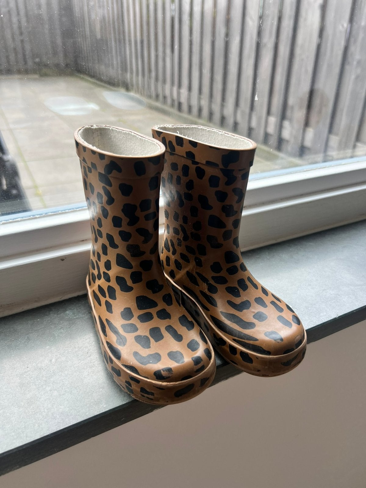 Regenlaarzen kind maat 22 bruin luipaard print, Kinderen en Baby's, Ophalen of Verzenden, Zo goed als nieuw