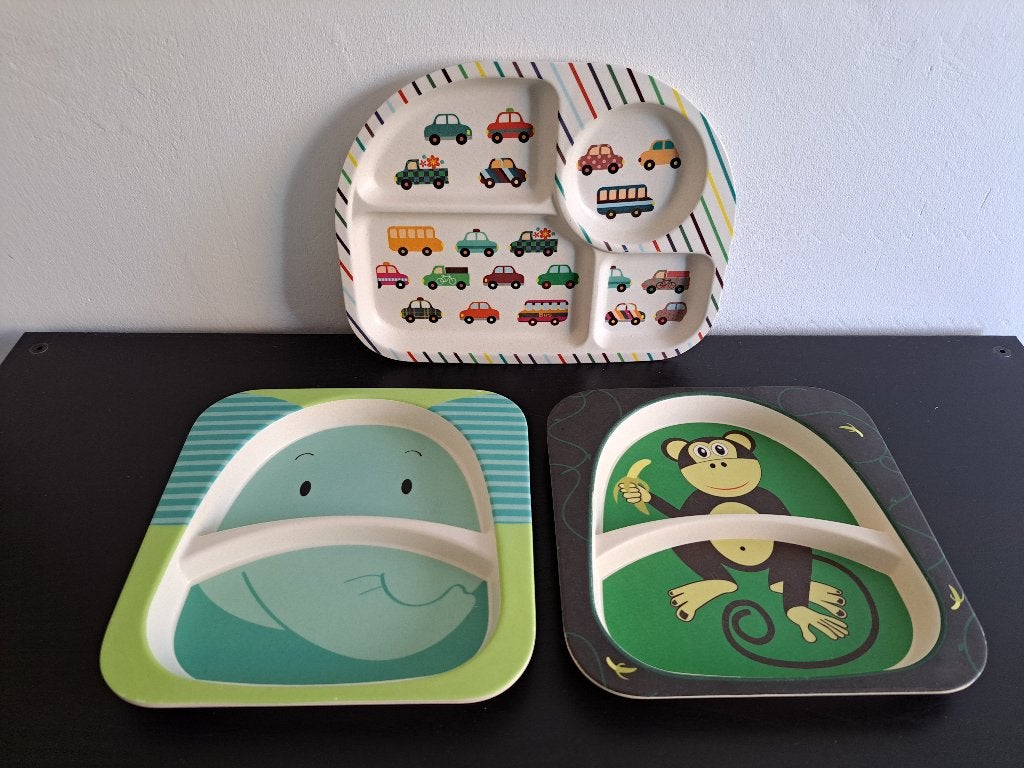 3x Bamboe bamboo kinderbordjes Bimbamboo en Ernesto, Ophalen of Verzenden, Gebruikt, Overige typen
