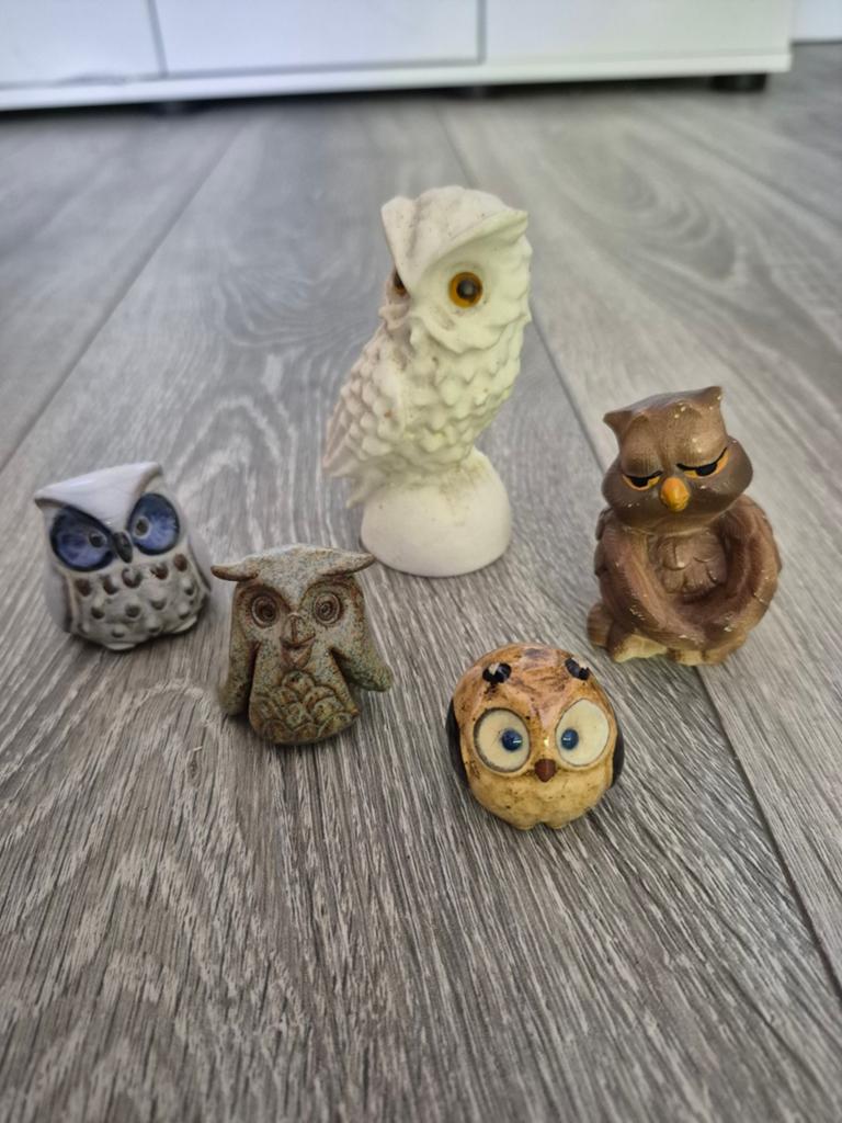 Set van 5 decoratieve uilenbeeldjes nr3, Vintage, Gebruikt, Meerkleurig, Ophalen of Verzenden