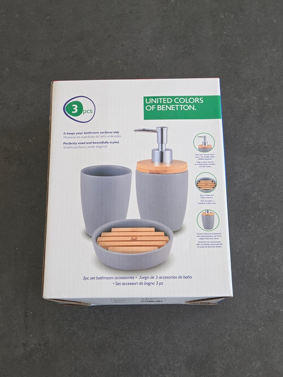 Benetton Badkamer Accessoires Set - 3-delig Grijs, Ophalen